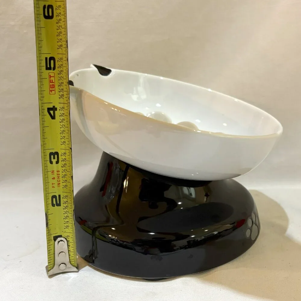 YHY Fine Porcelain Slow Feeder Elevated Tilting Cat Bowl Non-Slip Base
